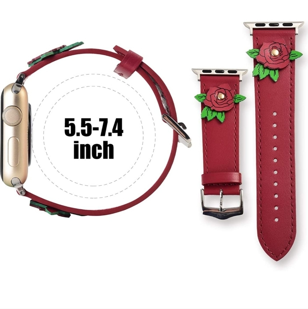 Handmade Rose Leather Watch Band Compatible with Apple Watch 42mm/44mm - Picture 5 of 5